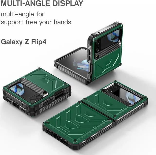 Alt view image 4 of 7 - For Samsung Galaxy Z Flip 4 5G 2022 Case with Slide Camera Cover, Military Grade Heavy Duty Protective Armor Phone Case Shockproof Cover Green