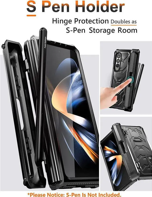 Alt view image 4 of 7 - For Samsung Galaxy Z Fold 4 Case with S Pen Holder Built-in Kickstand & Screen Protector, 360° Full-Body & Hinge Protection Rugged Heavy Duty Phone Cover for Galaxy Z Fold 4 2022 5G