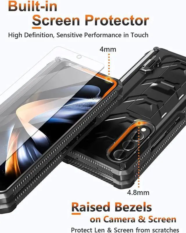Alt view image 5 of 7 - For Samsung Galaxy Z Fold 4 Case with S Pen Holder Built-in Kickstand & Screen Protector, 360° Full-Body & Hinge Protection Rugged Heavy Duty Phone Cover for Galaxy Z Fold 4 2022 5G