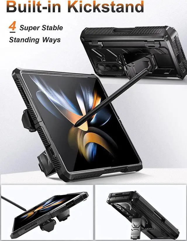 Alt view image 3 of 7 - For Samsung Galaxy Z Fold 4 Case with S Pen Holder Built-in Kickstand & Screen Protector, 360° Full-Body & Hinge Protection Rugged Heavy Duty Phone Cover for Galaxy Z Fold 4 2022 5G