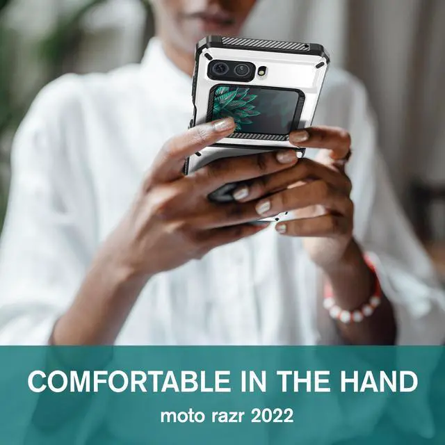 Alt view image 7 of 7 - For Motorola Moto Razr 2022 Case with Slide Camera Cover, Military Grade Heavy Duty Protective Armor Phone Case Shockproof Hard Shell Cover White