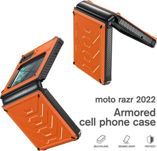 Alt view image 2 of 7 - For Motorola Moto Razr 2022 Case with Slide Camera Cover, Military Grade Heavy Duty Protective Armor Phone Case Shockproof Hard Shell Cover Orange