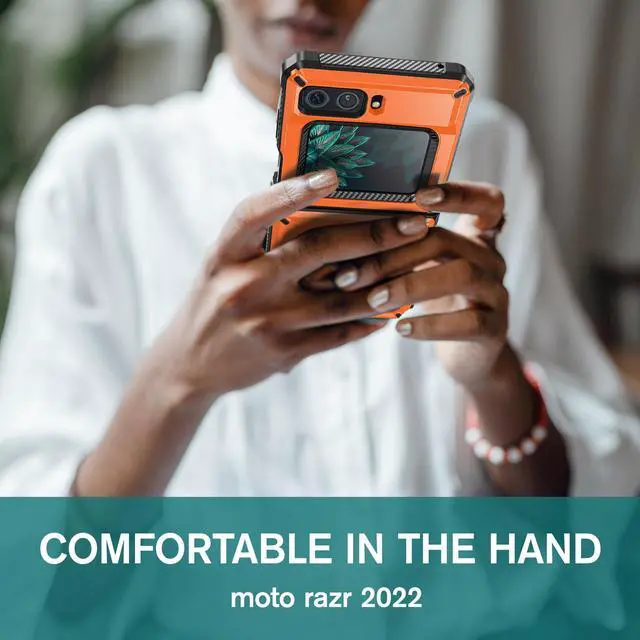 Alt view image 6 of 7 - For Motorola Moto Razr 2022 Case with Slide Camera Cover, Military Grade Heavy Duty Protective Armor Phone Case Shockproof Hard Shell Cover Orange