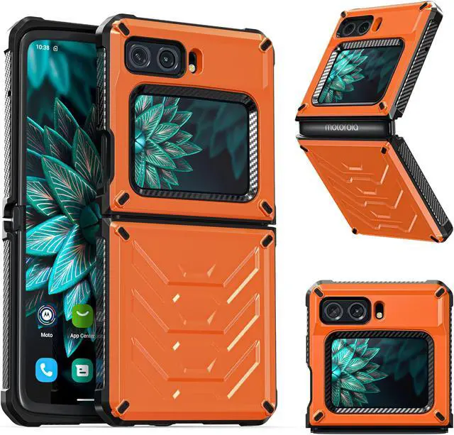 Main image of For Motorola Moto Razr 2022 Case with Slide Camera Cover, Military Grade Heavy Duty Protective Armor Phone Case Shockproof Hard Shell Cover Orange