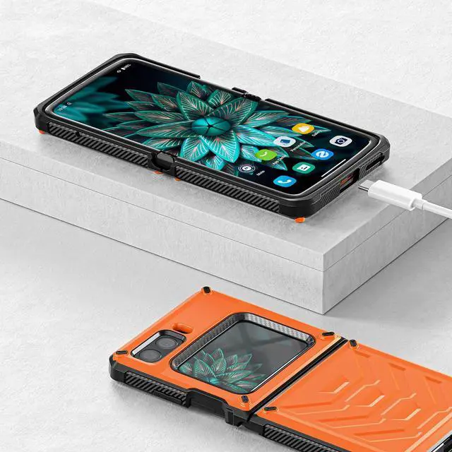 Alt view image 4 of 7 - For Motorola Moto Razr 2022 Case with Slide Camera Cover, Military Grade Heavy Duty Protective Armor Phone Case Shockproof Hard Shell Cover Orange