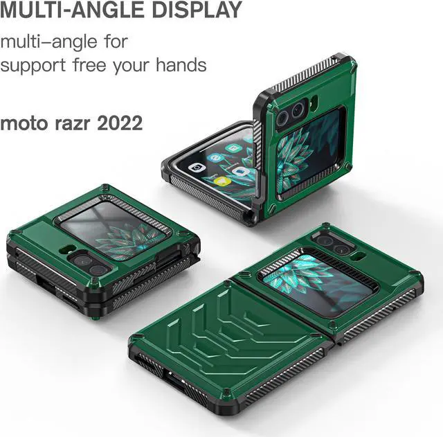 Alt view image 5 of 7 - For Motorola Moto Razr 2022 Case with Slide Camera Cover, Military Grade Heavy Duty Protective Armor Phone Case Shockproof Hard Shell Cover Green