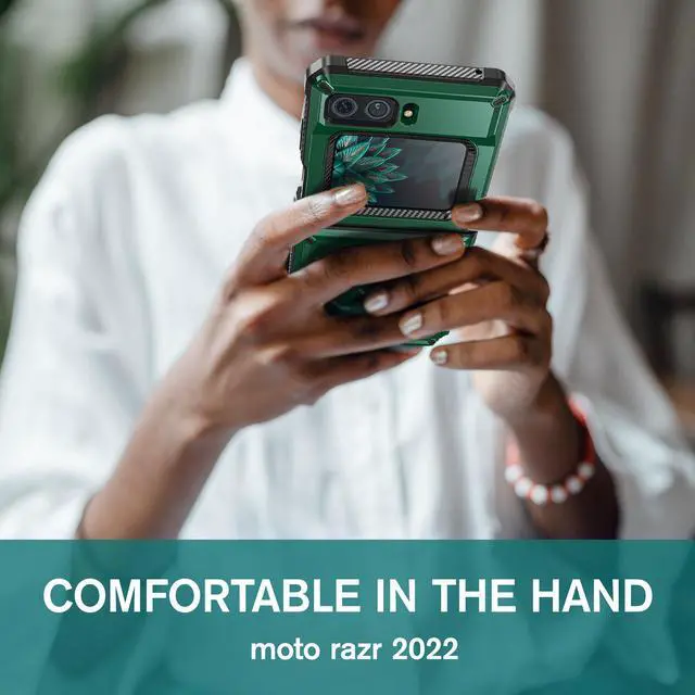 Alt view image 6 of 7 - For Motorola Moto Razr 2022 Case with Slide Camera Cover, Military Grade Heavy Duty Protective Armor Phone Case Shockproof Hard Shell Cover Green