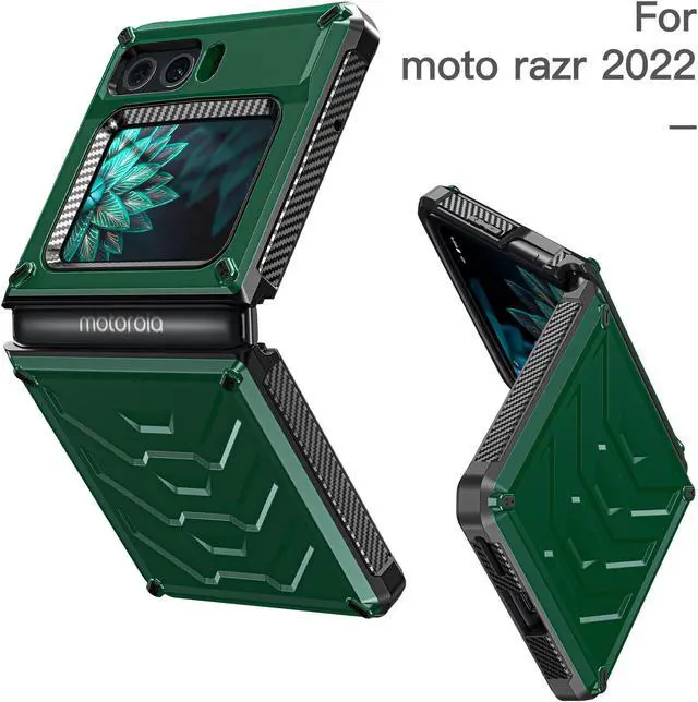 Alt view image 2 of 7 - For Motorola Moto Razr 2022 Case with Slide Camera Cover, Military Grade Heavy Duty Protective Armor Phone Case Shockproof Hard Shell Cover Green
