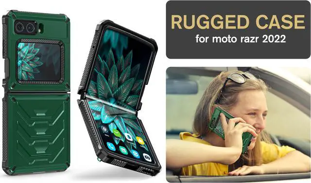 Alt view image 7 of 7 - For Motorola Moto Razr 2022 Case with Slide Camera Cover, Military Grade Heavy Duty Protective Armor Phone Case Shockproof Hard Shell Cover Green