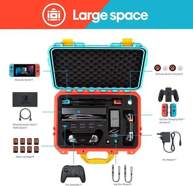 Alt view image 4 of 6 - Carrying Case for Nintendo Switch Travel Case ,Professional Deluxe Waterproof Case Soft Lining Hard Case for Nintendo Switch OLED Model (2021) Console Pro Controller & Accessories