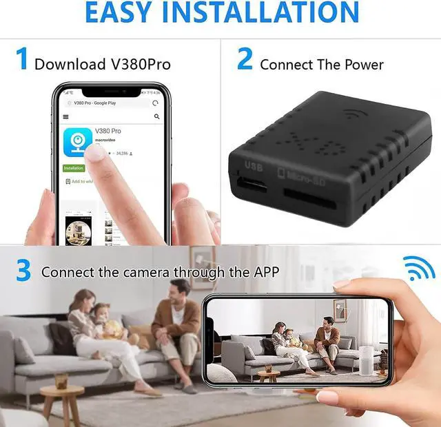 Alt view image 2 of 6 - Mini Spy Hidden Camera HD 1080P WiFi Security Cameras Wireless Nanny Cam with Motion Detection Night Vision Phone App for Home Office Indoor Video Surveillance