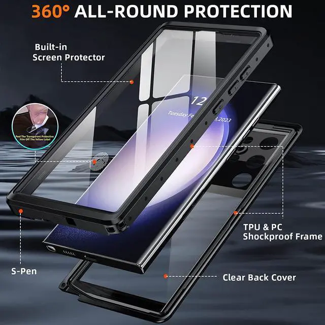 Alt view image 5 of 7 - For Samsung Galaxy S23 Ultra Case, Waterproof Case with [Built-in Screen Protector], [12 FT Military Full Body Shockproof] [Dustproof] Phone Case for Galaxy S23 Ultra 5G 6.8'' 2023