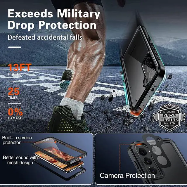 Alt view image 2 of 7 - For Samsung Galaxy S23 Plus Case,S23 Plus Waterproof Case with Built-in Screen Protector, Rugged Shockproof Full Protective Case for Samsung S23 Plus Black