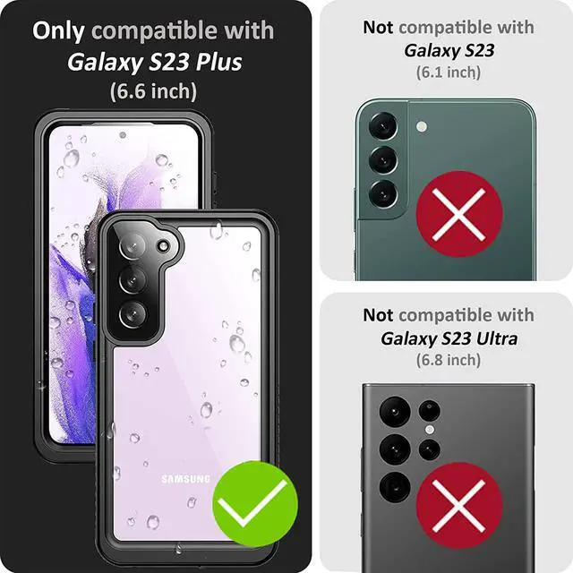 Alt view image 7 of 7 - For Samsung Galaxy S23 Plus Case,S23 Plus Waterproof Case with Built-in Screen Protector, Rugged Shockproof Full Protective Case for Samsung S23 Plus Black