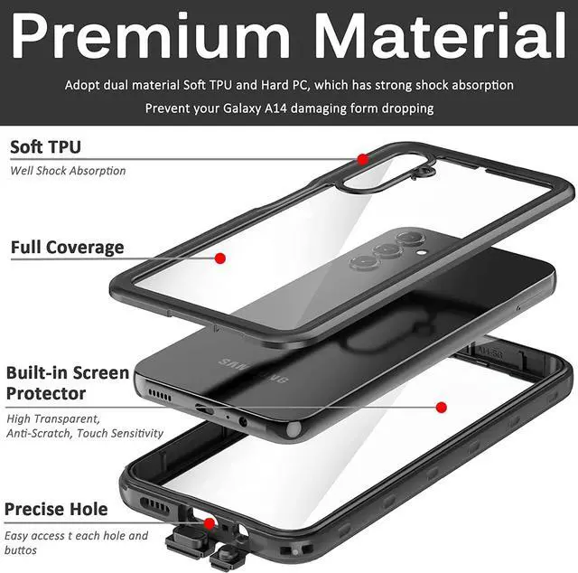 Alt view image 3 of 7 - Compatible for Samsung Galaxy A14 5G Case Waterproof, Built-in HD Clear Screen Protector, 360 Degree Full Shockproof Bumper, Professional Waterproof Case Cover for Galaxy A14 5G A Series, 2023