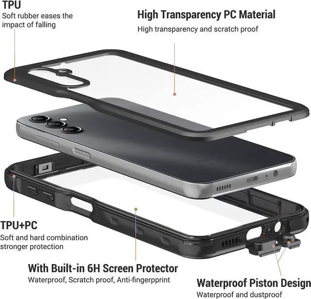 Alt view image 6 of 7 - For Samsung Galaxy A14 5G Waterproof Case, with Built-in Screen Protector, Full Protection Shockproof Dustproof Phone Cover for Samsung Galaxy A14 5G