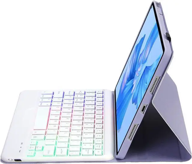 Alt view image 2 of 7 - Keyboard Case for Huawei MatePad Pro 11 2022, Soft TPU Protective Cover, [Tri-Color Backlit] Magnetically Detachable Wireless Bluetooth Keyboard Purple