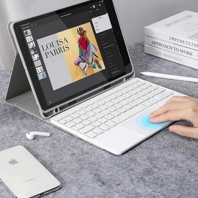 Alt view image 5 of 7 - Touchpad Keyboard Case for Xiaomi Redmi Pad 10.61 inch 2022, Detachable Wireless Keyboard Cover with Trackpad & Pencil Holder Rose Gold