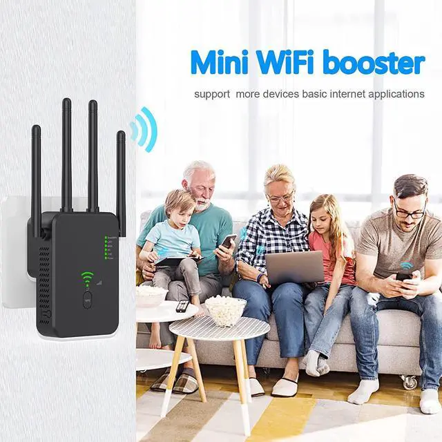 Alt view image 6 of 7 - WiFi Extender, WiFi Repeater, Covering an Area of up to 2640 Square Meters ft and 35+ Devices, 4 Antennas 360° Full Coverage, Home Internet Booster with Ethernet Port