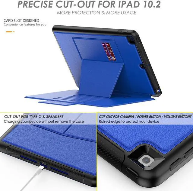 Alt view image 5 of 7 - iPad 9th 8th 7th Generation 10.2 inch Case, [Strong Magnetic] Auto Sleep/Wake Drop Proof Cover with [Multi-angle Stand] Pencil Holder & Card Slot for iPad 10.2 Inch 2021 2020 2019
