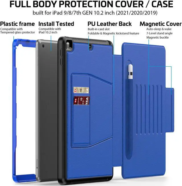 Alt view image 7 of 7 - iPad 9th 8th 7th Generation 10.2 inch Case, [Strong Magnetic] Auto Sleep/Wake Drop Proof Cover with [Multi-angle Stand] Pencil Holder & Card Slot for iPad 10.2 Inch 2021 2020 2019