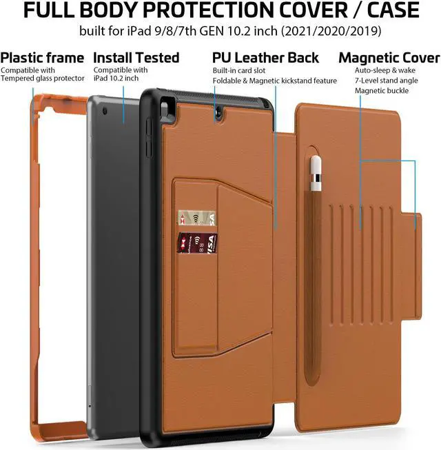 Alt view image 6 of 7 - iPad 9th 8th 7th Generation 10.2 inch Case, [Strong Magnetic] Auto Sleep/Wake Drop Proof Cover with [Multi-angle Stand] Pencil Holder & Card Slot for iPad 10.2 Inch 2021 2020 2019