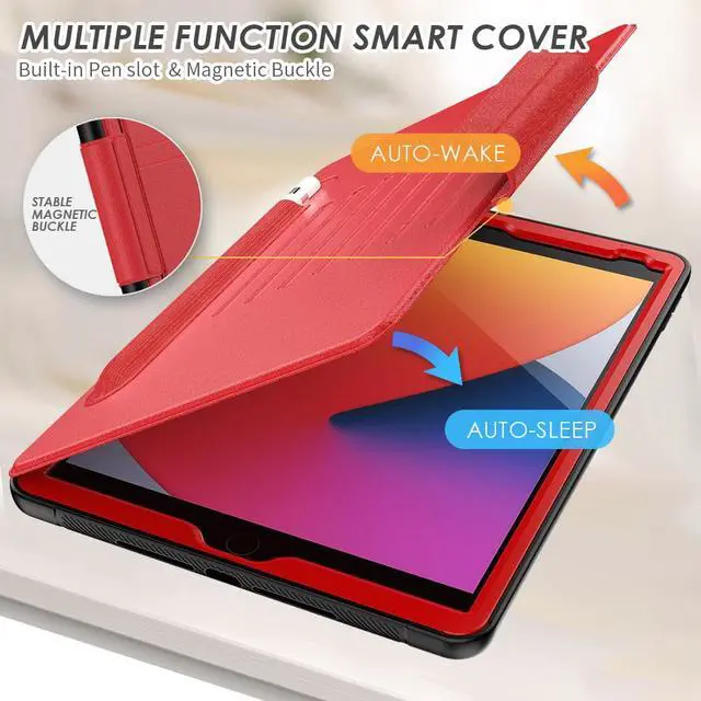 Alt view image 4 of 7 - iPad 9th 8th 7th Generation 10.2 inch Case, [Strong Magnetic] Auto Sleep/Wake Drop Proof Cover with [Multi-angle Stand] Pencil Holder & Card Slot for iPad 10.2 Inch 2021 2020 2019
