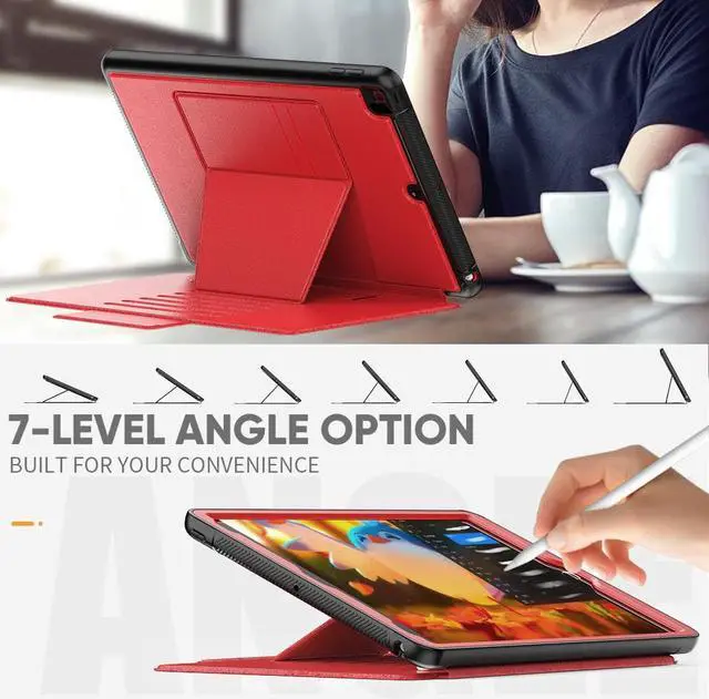 Alt view image 3 of 7 - iPad 9th 8th 7th Generation 10.2 inch Case, [Strong Magnetic] Auto Sleep/Wake Drop Proof Cover with [Multi-angle Stand] Pencil Holder & Card Slot for iPad 10.2 Inch 2021 2020 2019