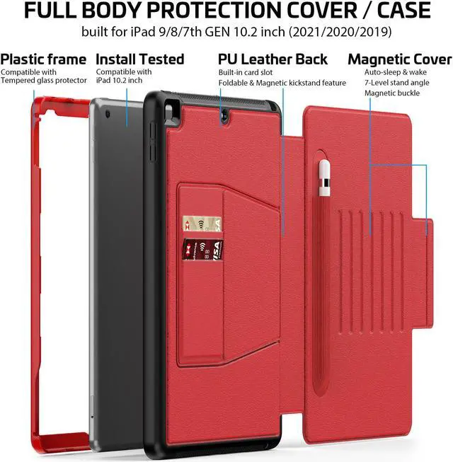 Alt view image 7 of 7 - iPad 9th 8th 7th Generation 10.2 inch Case, [Strong Magnetic] Auto Sleep/Wake Drop Proof Cover with [Multi-angle Stand] Pencil Holder & Card Slot for iPad 10.2 Inch 2021 2020 2019