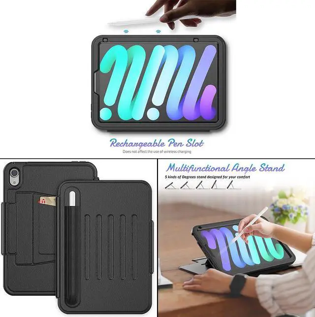Alt view image 5 of 7 - Magnetic Case for iPad Mini 6 8.3 Inch 2021 - Multiple Angle Shockproof Rugged Stand Case, Soft TPU Back Cover with Pencil Holder,Card Slot,Auto Sleep Wake for iPad Mini 6th Generation