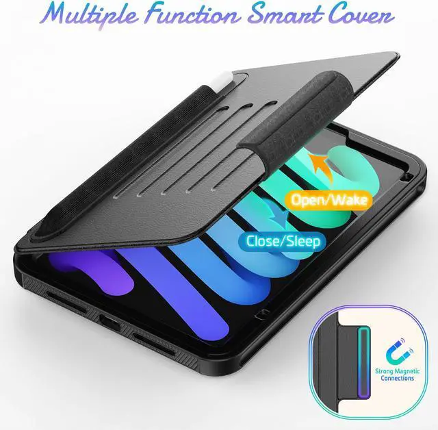 Alt view image 3 of 7 - Magnetic Case for iPad Mini 6 8.3 Inch 2021 - Multiple Angle Shockproof Rugged Stand Case, Soft TPU Back Cover with Pencil Holder,Card Slot,Auto Sleep Wake for iPad Mini 6th Generation
