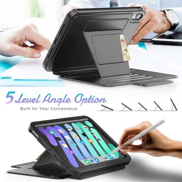 Alt view image 2 of 7 - Magnetic Case for iPad Mini 6 8.3 Inch 2021 - Multiple Angle Shockproof Rugged Stand Case, Soft TPU Back Cover with Pencil Holder,Card Slot,Auto Sleep Wake for iPad Mini 6th Generation