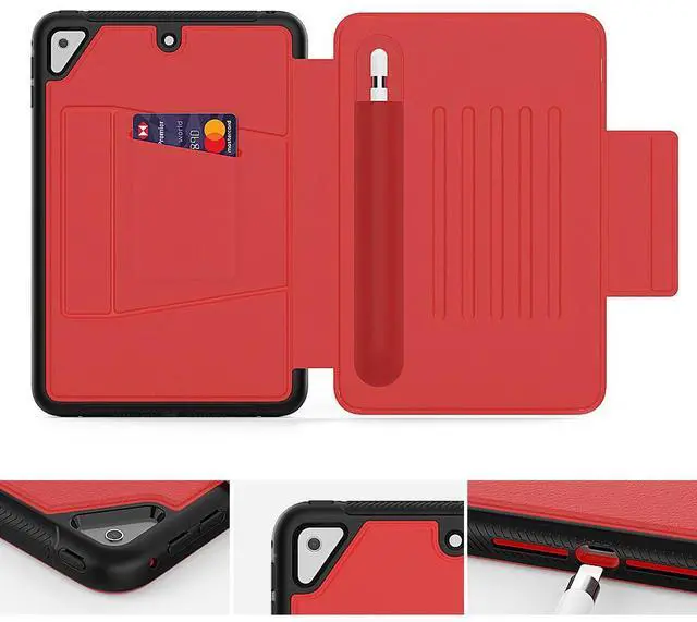 Alt view image 4 of 7 - Magnetic Stand Case for iPad Mini 5 2019/Mini 4 2015 (5th/4th Generation 7.9 inch) Shockproof Protective Cover with Pencil Holder, Card Slot, Auto Sleep Wake Red