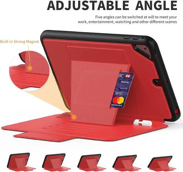 Alt view image 2 of 7 - Magnetic Stand Case for iPad Mini 5 2019/Mini 4 2015 (5th/4th Generation 7.9 inch) Shockproof Protective Cover with Pencil Holder, Card Slot, Auto Sleep Wake Red