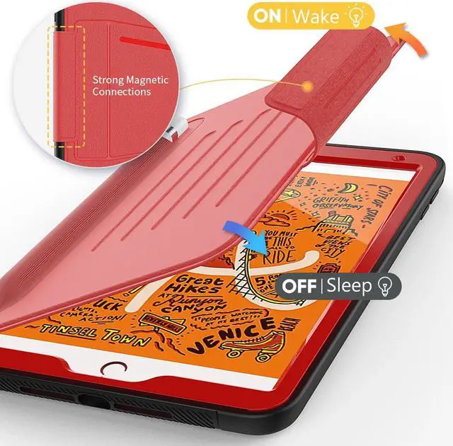 Alt view image 3 of 7 - Magnetic Stand Case for iPad Mini 5 2019/Mini 4 2015 (5th/4th Generation 7.9 inch) Shockproof Protective Cover with Pencil Holder, Card Slot, Auto Sleep Wake Red