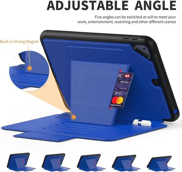 Alt view image 2 of 7 - Magnetic Stand Case for iPad Mini 5 2019/Mini 4 2015 (5th/4th Generation 7.9 inch) Shockproof Protective Cover with Pencil Holder, Card Slot, Auto Sleep Wake Blue