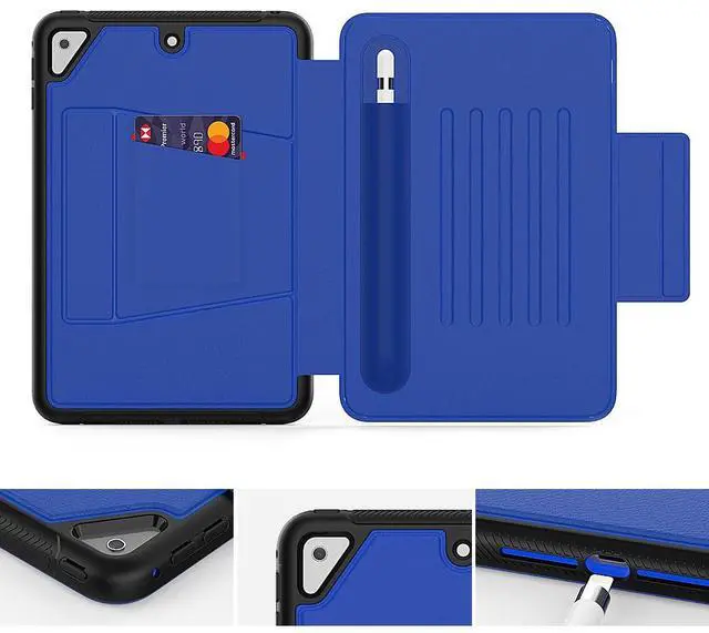 Alt view image 4 of 7 - Magnetic Stand Case for iPad Mini 5 2019/Mini 4 2015 (5th/4th Generation 7.9 inch) Shockproof Protective Cover with Pencil Holder, Card Slot, Auto Sleep Wake Blue