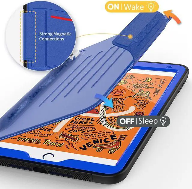 Alt view image 3 of 7 - Magnetic Stand Case for iPad Mini 5 2019/Mini 4 2015 (5th/4th Generation 7.9 inch) Shockproof Protective Cover with Pencil Holder, Card Slot, Auto Sleep Wake Blue