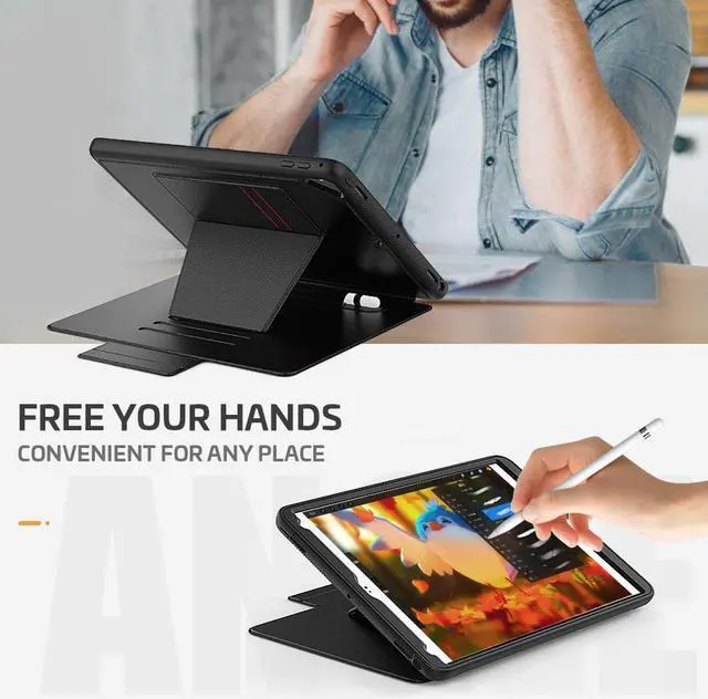 Alt view image 2 of 7 - Magnetic Stand Case for iPad 6th / 5th Generation - [Multiple Angles] Shockproof Protective Cover with Pencil Holder & Card Slot,Auto Wake Sleep for iPad 9.7 inch 2018 2017/Pro 9.7/Air 2 Black