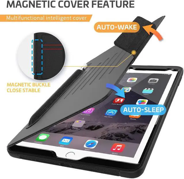 Alt view image 3 of 7 - Magnetic Stand Case for iPad 6th / 5th Generation - [Multiple Angles] Shockproof Protective Cover with Pencil Holder & Card Slot,Auto Wake Sleep for iPad 9.7 inch 2018 2017/Pro 9.7/Air 2 Black