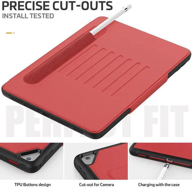 Alt view image 4 of 7 - Magnetic Stand Case for iPad 6th / 5th Generation - [Multiple Angles] Shockproof Protective Cover with Pencil Holder & Card Slot,Auto Wake Sleep for iPad 9.7 inch 2018 2017/Pro 9.7/Air 2 Red
