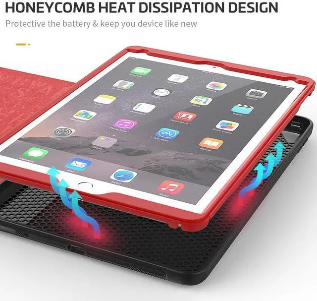 Alt view image 5 of 7 - Magnetic Stand Case for iPad 6th / 5th Generation - [Multiple Angles] Shockproof Protective Cover with Pencil Holder & Card Slot,Auto Wake Sleep for iPad 9.7 inch 2018 2017/Pro 9.7/Air 2 Red