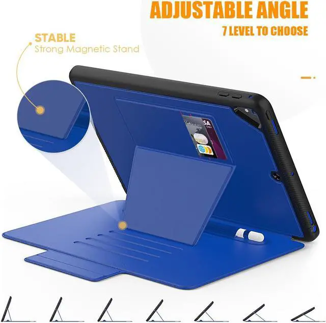 Main image of Magnetic Stand Case for iPad 6th / 5th Generation - [Multiple Angles] Shockproof Protective Cover with Pencil Holder & Card Slot,Auto Wake Sleep for iPad 9.7 inch 2018 2017/Pro 9.7/Air 2 Blue