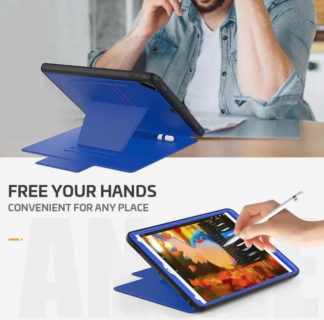 Alt view image 2 of 7 - Magnetic Stand Case for iPad 6th / 5th Generation - [Multiple Angles] Shockproof Protective Cover with Pencil Holder & Card Slot,Auto Wake Sleep for iPad 9.7 inch 2018 2017/Pro 9.7/Air 2 Blue