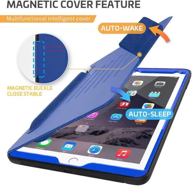Alt view image 3 of 7 - Magnetic Stand Case for iPad 6th / 5th Generation - [Multiple Angles] Shockproof Protective Cover with Pencil Holder & Card Slot,Auto Wake Sleep for iPad 9.7 inch 2018 2017/Pro 9.7/Air 2 Blue