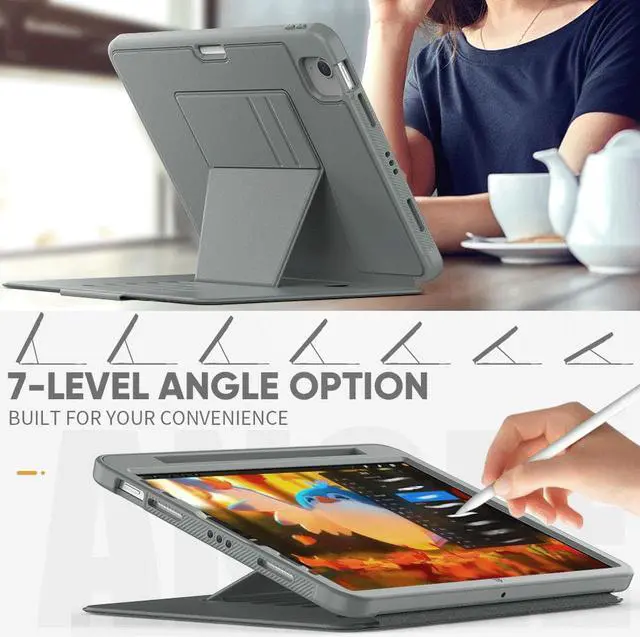 Alt view image 2 of 7 - Magnetic Stand Case for iPad Air 5th 4th Generation 10.9 inch 2022 2020 - Shockproof Cover with Pencil Holder, Card Slot, Auto Sleep Wake For iPad Pro 11 inch 2018 2020 2021 2022 (1st/2nd/3rd/4th Gen)