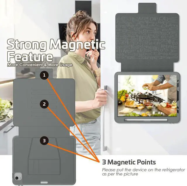 Alt view image 5 of 7 - Magnetic Stand Case for iPad Air 5th 4th Generation 10.9 inch 2022 2020 - Shockproof Cover with Pencil Holder, Card Slot, Auto Sleep Wake For iPad Pro 11 inch 2018 2020 2021 2022 (1st/2nd/3rd/4th Gen)