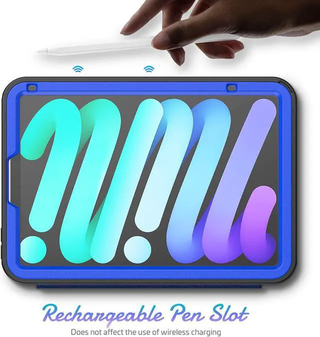 Alt view image 5 of 7 - Magnetic Case for iPad Mini 6 8.3 Inch 2021 - Multiple Angle Shockproof Rugged Stand Case, Soft TPU Back Cover with Pencil Holder,Card Slot,Auto Sleep Wake for iPad Mini 6th Generation Blue