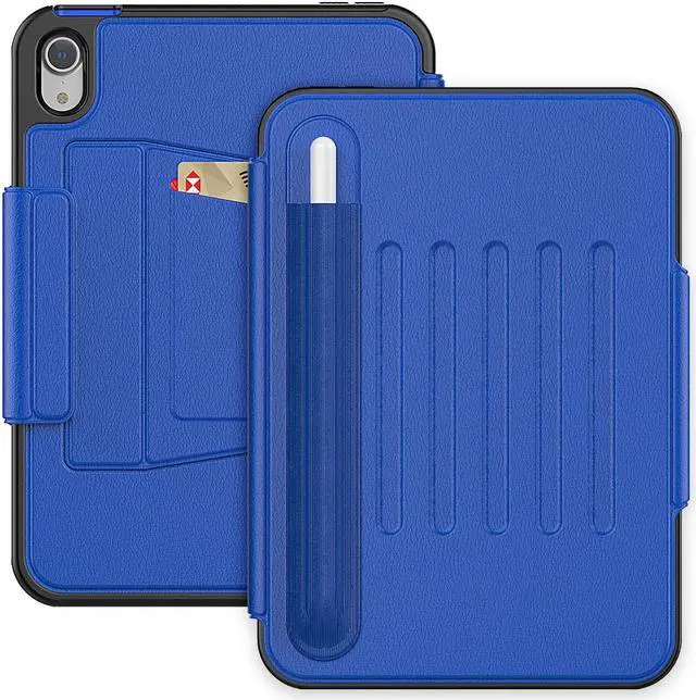 Alt view image 2 of 7 - Magnetic Case for iPad Mini 6 8.3 Inch 2021 - Multiple Angle Shockproof Rugged Stand Case, Soft TPU Back Cover with Pencil Holder,Card Slot,Auto Sleep Wake for iPad Mini 6th Generation Blue