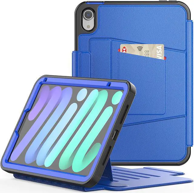 Main image of Magnetic Case for iPad Mini 6 8.3 Inch 2021 - Multiple Angle Shockproof Rugged Stand Case, Soft TPU Back Cover with Pencil Holder,Card Slot,Auto Sleep Wake for iPad Mini 6th Generation Blue